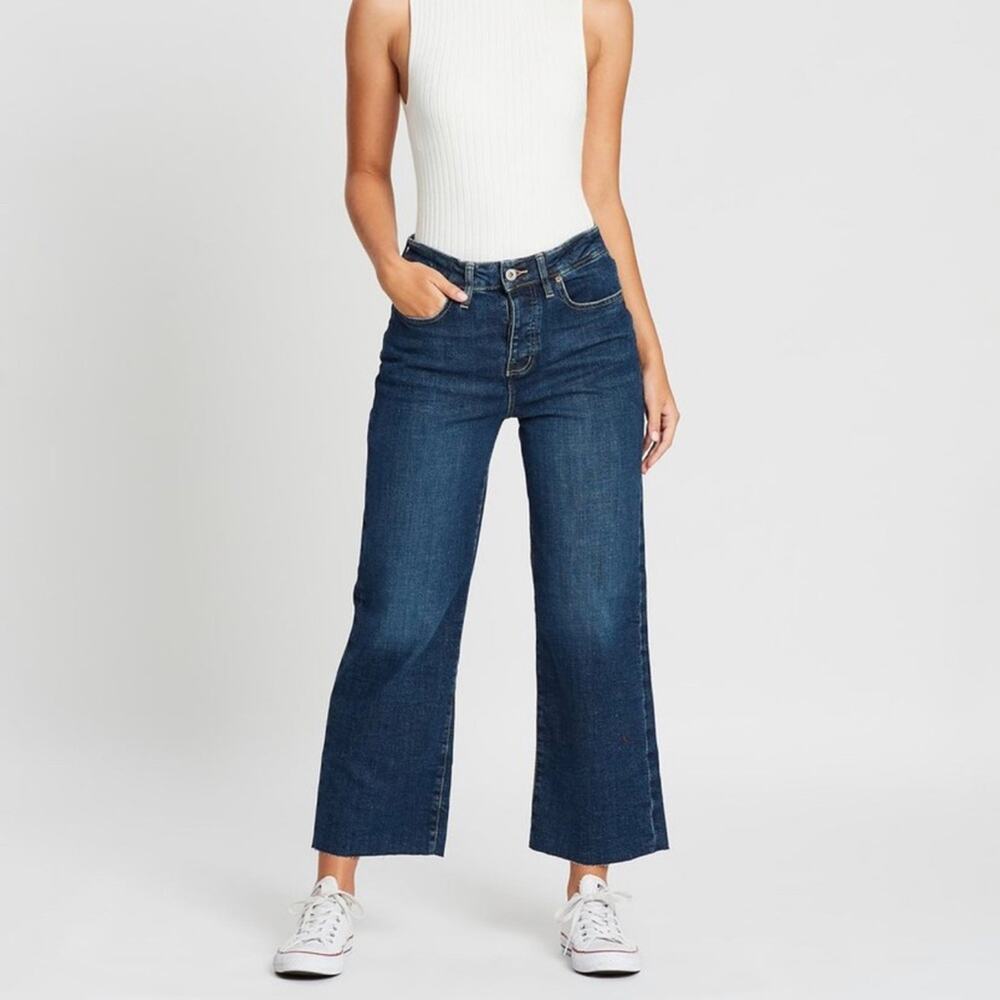 OUTLAND DENIM Sienna Dark Wash Button Fly Cropped Bootcut Jeans